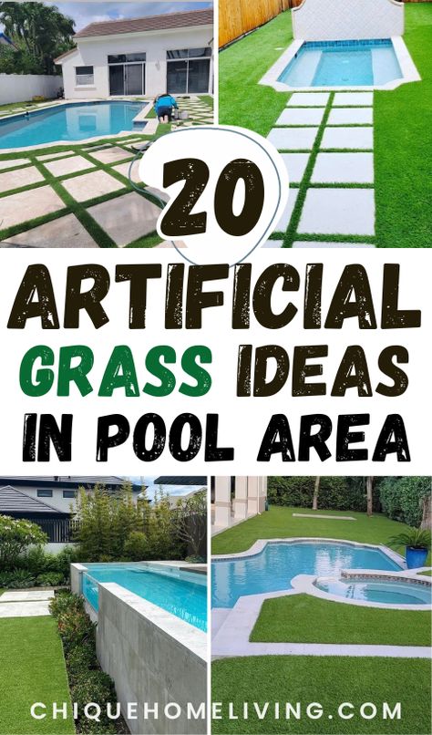 Elevate your pool area with the lush charm of artificial grass! Dive into our collection of the 20 Best Artificial Grass Around Pool Ideas for a low-maintenance, high-style outdoor oasis. From sleek modern designs to cozy, green retreats, discover creative ways to enhance your poolside space. Whether you're dreaming of a contemporary pool deck or a tropical haven, these ideas promise to transform your outdoor area into a year-round paradise. Pin your favorites and bring a touch of green luxury Updating Pool Area, Pool With Fake Grass Around It, Artificial Grass Pool Deck, Turf And Concrete Around Pool, Pools With Turf, Pool With Turf Surround, Pools With Turf Decking, Pools With Turf And Pavers, Pool With Turf And Concrete