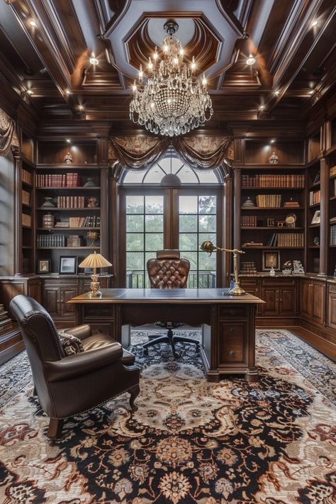 Dream Office Luxury, Carpeted Office, Cozy Home Office Ideas, Victorian Office, Chalet Style Homes, Cottage Office, Law Office Design, Diy Office Desk, Home Office Designs