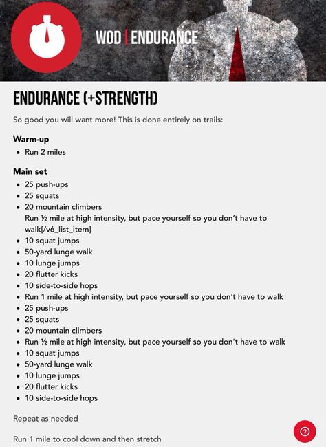 WOD - Endurance (+Strength) Strength Endurance Exercises, Muscular Endurance Workout, Strength And Endurance Workouts, Strength Endurance Workout, Muscle Endurance Workouts, How To Increase Endurance, How To Build Stamina And Endurance, Wrestling Workouts, Endurance Training Workouts