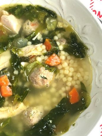 Italian Wedding Soup with Escarole and Mini Meatballs - Proud Italian Cook Flavorful Meatballs, Soup With Meatballs, Escarole Soup, Italian Wedding Soup Recipe, Mini Meatballs, Wedding Soup, Italian Soup, Easy Italian, Turkey Meatballs