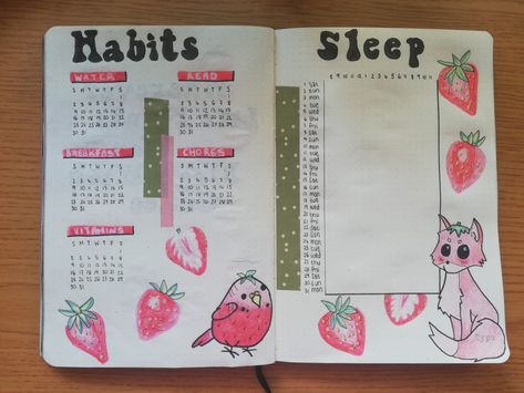 Strawberry Bullet Journal, April Journal, Screen Time Tracker, Sleep Log, Bullet Journal For Beginners, Bujo Ideas, Notebook Ideas, Birthday Special, Bullet Journal Design Ideas