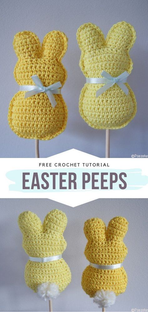 Peeps Bunny Crochet Pattern, Crochet Easter Peeps Patterns Free, Crochet Easter Keychain, Crochet Easter Decorations Patterns Free, Free Crochet Easter Egg Pattern, Crochet Easter Decor, Peeps Crochet Pattern Free, Crochet Spring Decor, Crochet Peeps Bunny Free Pattern