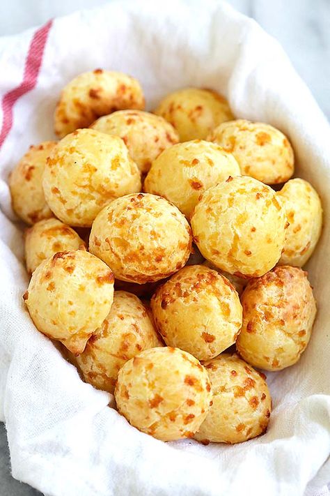 Brazilian Cheese Puffs, Cheese Puffs Recipe, Brazilian Cheese Bread, Puff Recipe, Cheese Puffs, Brazilian Food, Simply Recipes, Cheese Bread, Bread Rolls