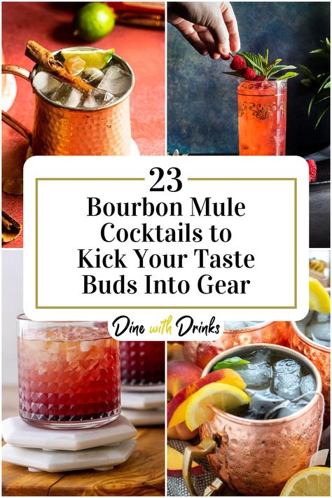 Collage of 4 bourbon mule cocktails. Mule Cocktail Recipes, Bourbon Mule Recipe, Bourbon Mule, Mule Cocktails, Kentucky Mule, Mule Drink, Tropical Drink Recipes, Best Bourbon, Mule Cocktail