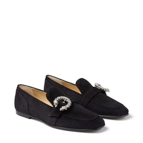 Black Suede Loafers with Crystal Buckle | MANI FLAT | High Summer 2021 | JIMMY CHOO Dh Gate, Polished Casual, Black Suede Loafers, Shoes Luxury, Shoes Collection, Suede Loafers, Footwear Design Women, Jimmy Choo Shoes, Designer Boots