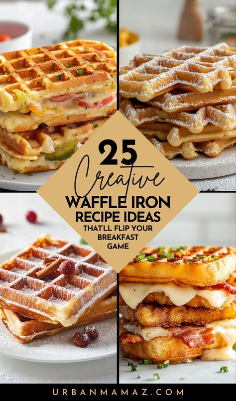 Looking for creative waffle iron recipe ideas that'll flip your breakfast game? Check out this list of 25 insanely delicious waffle iron recipes that are worth waking up for. Waffle Eggs Breakfast, Gourmet Waffle Ideas, Things To Cook In Waffle Maker, Gourmet Waffle Recipe, Waffle Recipe Ideas, Savory Waffle Ideas, Mini Waffle Ideas, Frozen Waffle Ideas, Hashbrown Waffle Iron Recipes