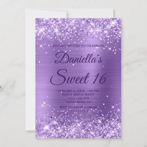 $ 2.8 | Sparkly Light Purple Glitter and Foil Sweet 16 - sweet 16, 16th birthday, sweet sixteen, girly glam, stylish modern luxury, birthday for daughter, contemporary elegant style, faux purple foil texture, glamorous sparkly light purple glitter, shiny lavender purple ombre Purple Birthday Theme, 16 Birthday Invitation Template, Purple Sweet Sixteen, Sweet 16 Invitation Ideas, Sweet 16 Decor, Sweet Sixteen Party Ideas, Purple Sweet 16, Sixteen Birthday Party Ideas, Sweet Sixteen Birthday Party Ideas