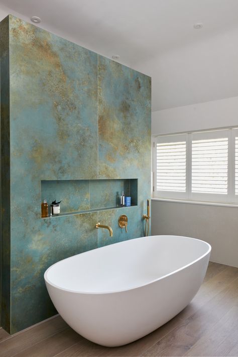 Master En Suite - Twickenham - Modern - Bathroom - London - by KALLUMS Bathrooms | Houzz UK Large Bathroom Tiles Ideas, Feature Tiled Wall Bathroom, Bathroom With Feature Wall Tiles, Large Green Bathroom Tiles, Feature Bathroom Tiles, Large Green Tile Bathroom, Bathroom Feature Tile, Big Bathroom Tiles Wall, Feature Tiles Bathroom