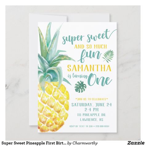 Super Sweet Pineapple First Birthday Invitation Pineapple First Birthday, Pineapple Birthday Party, Pineapple Theme, Pineapple Birthday, Fruit Birthday, Luau Birthday Party, Pineapple Parties, Twins 1st Birthdays, Sweet Fruit