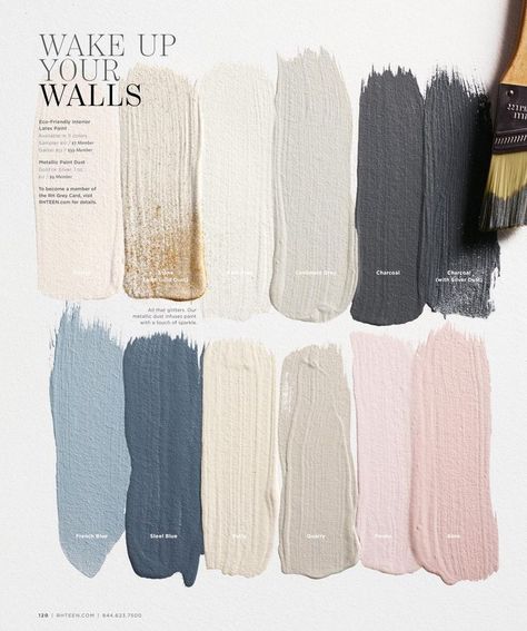 Color palette- Beams Blue Door pink Shag tan/greige Accent rose gold/pinks Gold mirror, side table and floating gold shelves Interior Design Minimalist, Paint Swatches, Latex Paint, Scandinavian Interior Design, Design Seeds, Cool Ideas, French Blue, Scandinavian Interior, Restoration Hardware