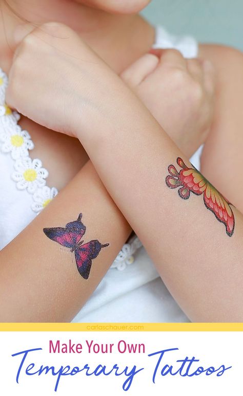 I didn't know I could make my own! Temporary Tattoo DIY tutorial, using printable tattoo paper. | Carla Schauer Studio How Do You Make Temporary Tattoos, Fake Tattoo Diy, Cute Halloween Tattoos, Future Christmas, Make Temporary Tattoo, Homemade Tattoos, Printable Tattoos, Design Your Own Tattoo, Temporary Tattoo Paper