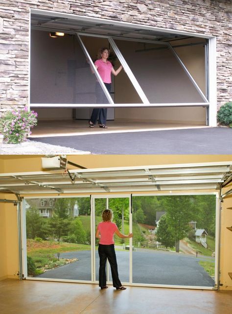 DůmZ Door Privacy Screen, Garage Door Screen, Door Privacy, Garage Screen Door, Retractable Screen Door, Diy Screen Door, Door Screen, Garage Renovation, Cool Garages