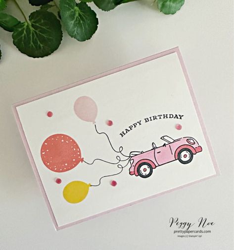 Birthday Cards Car, Birthday Card Balloons Diy, Car Birthday Card, Watercolour Balloons Birthday Cards, Balloon Birthday Card, Car Card, Beautiful Balloons, Girly Car, Car Themes