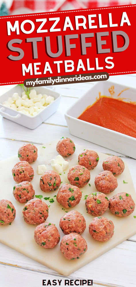 MOZZARELLA STUFFED MEATBALLS Meatball Recipes Low Carb, Cranberry Orange Cheesecake, Chicken Quarter Recipes, Air Fryer Recipes Breakfast, Stuffed Meatballs, Mozzarella Stuffed Meatballs, Meatball Dinner, Swiss Steak, Ground Sirloin