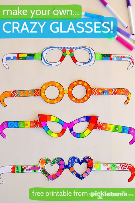 Free Printable Crazy Glasses - Perfect for READ THE ROOM! - Download, print and decorate! from @katepickle Word Crafts, Crazy Glasses, Freetime Activities, Gratis Printables, Funny Glasses, Pete The Cat, Dramatic Play, Art Activities, Arts And Crafts For Kids