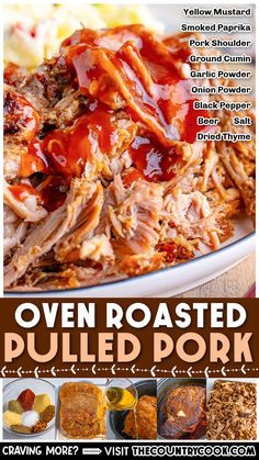 Oven Baked Pulled Pork, Baked Pulled Pork, Roasted Pulled Pork, Pulled Pork Oven Recipe, Pulled Pork Seasoning, Oven Roasted Pulled Pork, Pulled Pork Oven, Pulled Pork Roast, Crock Pot Pulled Pork Recipe