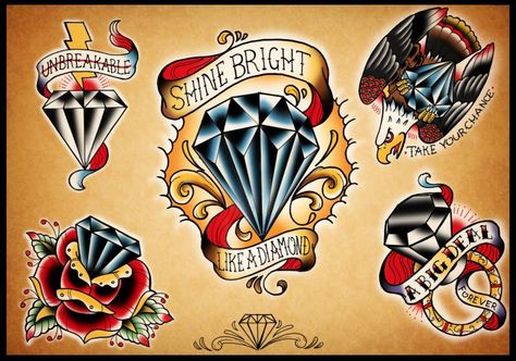 SHINE BRIGHT LIKE A DIAMOND TATTOO FLASH Diamond Tattoo Meaning, Traditional Diamond Tattoo, Cover Up Tattoos For Men, Heart With Wings Tattoo, Optical Illusion Tattoos, Illusion Tattoos, Diamond Tattoo, Optical Illusion Tattoo, Diamond Tattoos