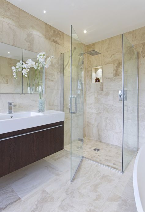 Sand Bathroom, Glass Showers, Beige Bathroom Ideas, Guest Bathroom Remodel, Mold In Bathroom, Modern Luxury Interior, Shower Designs, Glass Shower Enclosures, Beige Bathroom