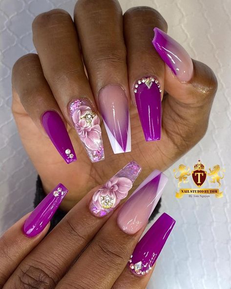 Mahogany Nails, Bright Nail Designs, Purple Acrylic Nails, Work Smarter Not Harder, Romantic Nails, Ombre Acrylic Nails, Glitter Gel Nails, Purple Nail, Cute Acrylic Nail Designs