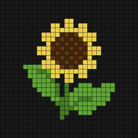 A pixel art template of a sunflower (plain petals - no shading of a darker yellow in-between each petals). Pixel Drawing Flower, Leaves Pixel Art, Earth Pixel Art, Sunflower Pixel Art, Minecraft Flowers Pattern, Minecraft Flowers Pixel Art, Pixel Flower Pattern, Pixel Art Flower, Flower Pixel Art