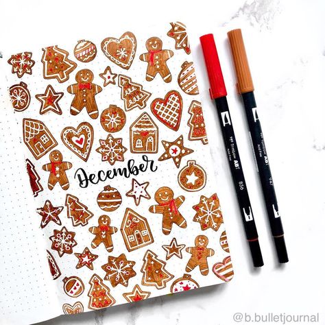 December cover page! My theme this month is - gingerbread ❤️ (Tombow colours - 947 & 856)—————————��——————————————— ————————————————————————… December Bullet Journal Cover, December Cover Page, Sweet December, Crafts By Month, Bullet Journal Christmas, December Bullet Journal, Bullet Journal Cover, Bullet Journal Page, Bullet Journal Set Up