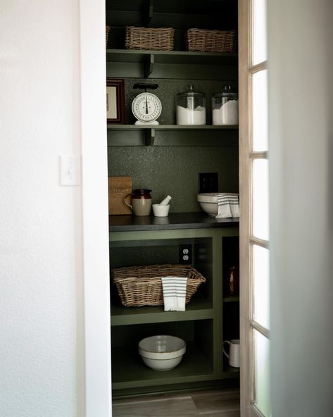 31 Small Pantry Ideas to Maximize Your Kitchen Space Efficiently - placeideal.com Moody Pantry, Rustic Pantry Door, Small Pantry Ideas, Walk In Pantry Ideas, Pantry Redo, Under Stairs Storage Solutions, Rustic Pantry, Painted Pantry, Pantry Renovation