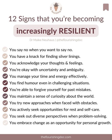 Today, I wanted to nudge you to pay attention to how awesome you are and how much you're growing and learning and developing despite life often feeling overwhelming, chaotic and too much. Here are 12 signs that you're becoming more and more resilient, my friend. Any of these resonate? How do YOU notice when you are being resilient? #Resilience #SelfAwareness #MindfulLiving #InnerStrength #EmotionalResilience #SelfReflection #MentalStrength #GrowthMindset How To Be Resilient, Confident Speaking, Reparenting Yourself, Feeling Overwhelming, Resilience Activities, Being Resilient, How To Build Resilience, Building Resilience, Radical Acceptance