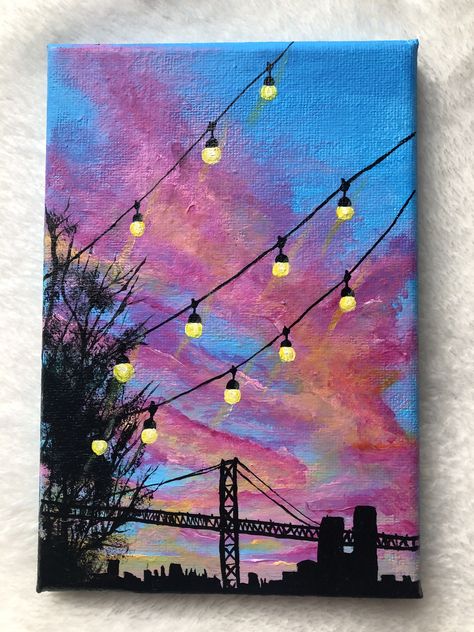 City Painting Acrylic Easy, Simple Canvas Paintings, Cute Canvas Paintings, Soyut Sanat Tabloları, Canvas Painting Designs, Art Painting Gallery, Canvas Painting Diy, Small Canvas Art, Arte Inspo