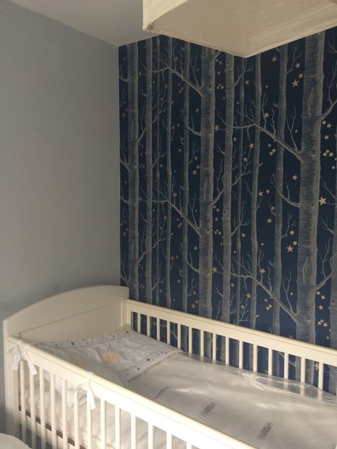 Star themed nursery in progress. Cole & Son wood and stars wallpaper Star Themed Nursery, Son Wallpaper, Nursery Guest Room, Open House Plans, Wood Nursery, Cole And Son Wallpaper, Stars Wallpaper, Cute Cottage, Wood Stars