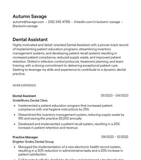 Check out Dental Assistant resume examples to showcase your patient care skills, knowledge of dental procedures, and ability to assist dentists effectively, helping your application stand out to dental offices and oral health clinics. | dental assistant resume, dental hygienist resume, oral health specialist resume Dental Assistant Resume, Dental Hygienist Resume, Registered Dental Assistant, Digital Dentistry, Dental Offices, Dental Emergency, Healthcare Administration, Cover Letter Example, Patient Education