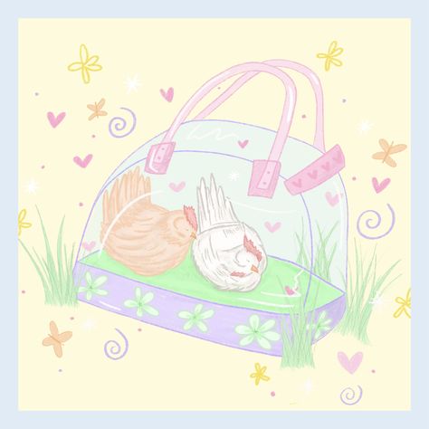 #art #cuteartwork #cottage #cottagecore #cottagecoreaesthetic #chicken #chickenpurse #cute #spring #flowers #floral #pastel #pastelpinkaesthetic Cottagecore Chickens, Farmhouse Illustration, Chicken Purse, Chicken Aesthetic, Aesthetic Cottage, Pink Things, Cottage Core Aesthetic, Playlist Covers, Pastel Pink Aesthetic