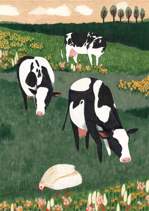 Cow Illustration, Cocoppa Wallpaper, Cow Art, Naive Art, Cute Little Drawings, Funky Art, الرسومات اللطيفة, 귀여운 동물, Cute Illustration