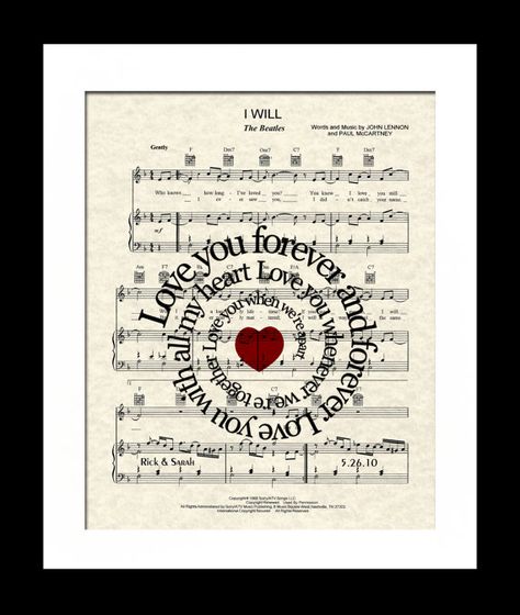 I Will  ( Love You Forever) Sheet Music Art Print - The Beatles - Spiral Song Lyric - Love Song- Wedding -  Anniversary Red Hearts Art, Music Art Print, Sheet Music Art, I Will Love You, Heart Art Print, Anniversary Art, Song Lyrics Art, Isnt She Lovely, Lyric Art