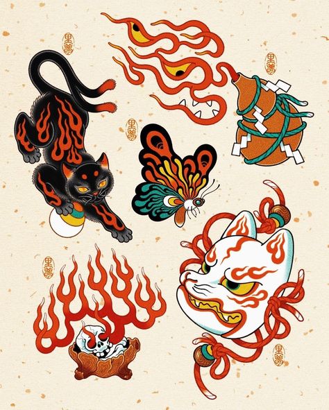 Sleeve Tattoos Japanese, Japanese Tattoo Flash, Tattoo Japonais, Traditional Japanese Tattoo Flash, Traditional Tattoo Flash Sheets, Traditional Japanese Tattoo, Tattoos Japanese, Shoulder Sleeve Tattoos, Tattoo Japanese Style