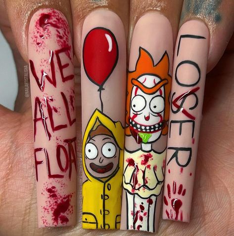 Fall Nail Designs Brown, Rick And Morty Nails, Nail Designs Brown, Fall Nail Colours, Spongebob Nails, Rick E Morty, Nail Art Machine, Horror Nails, Halloween Decor Diy