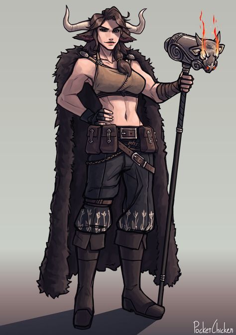 ArtStation - Antlers and horns Buff Female Character Design, Minotaur Character Design, Female Minotaur, Barbarian Dnd, Barbarian Woman, Magic Staff, Dnd Npc, Buff Women, Dungeons And Dragons Characters