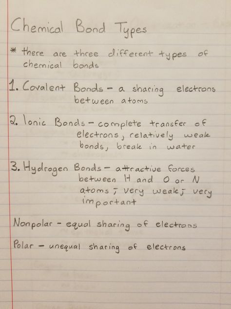 Chemical Bond Types Chemical Basis Of Life Notes, Bonds In Chemistry, Chemical Bonding Notes, Chemistry Bonding, Chemical Bonds, Hesi A2, Chemical Bonding, Chemistry Basics, Study Chemistry