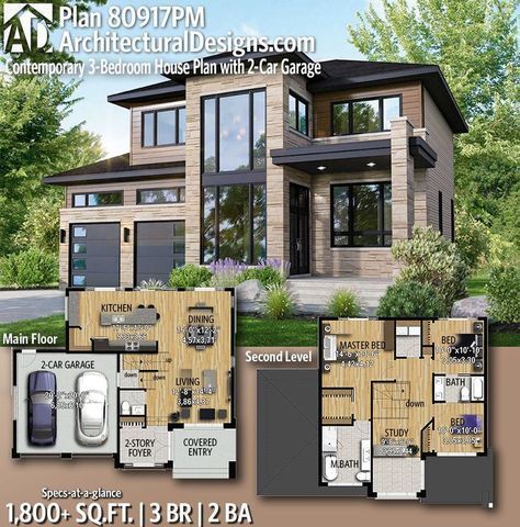 Garage House Plans, Two Story House, Casas The Sims 4, Architectural Design House Plans, Sims Houses, Sims House Plans, Sims Builds, Contemporary House Plans, Plans Modern