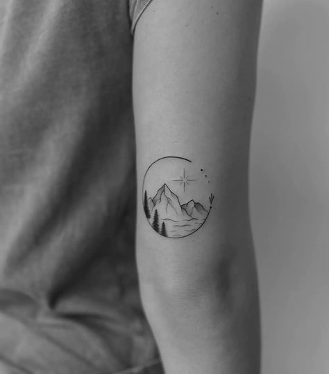 86 Stunning Mountain Tattoos For Both Men and Women In 2024 Mountain Woman Tattoo, Tattoos For Mountain Lovers, Tattoo Outdoors Nature, Lake Louise Tattoo, Mountains Beach Tattoo, Peaks And Valleys Tattoo, Water And Mountain Tattoo, Sun Mountain Wave Tattoo, Delicate Mountain Tattoo