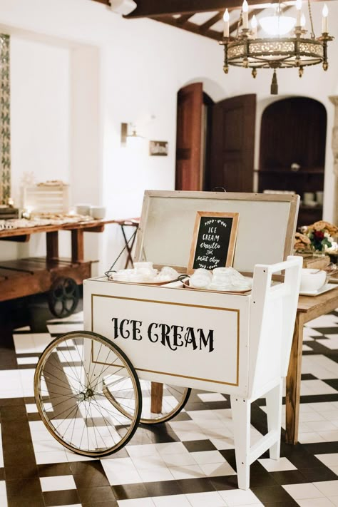 Ice Cream Stand Wedding, Ice Cream For Wedding, I’ve Cream Cart, Ice Cream Wedding Reception, Ice Cream Bar At Wedding, Vintage Ice Cream Cart, Wedding Ice Cream Cart, Ice Cream Wedding Bar, Ice Cream At Wedding