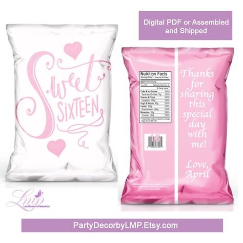 Sweet 16 - Sweet 16 Birthday - Sweet 16 Party Favors - Sweet 16 Chip Bags - Sweet 16 Invite - Sweet 16 Decorations - Sweet 16 Party Sweet 16 Party Favors Ideas, Party Favors Sweet 16, Sweet 16 Party Planning, Mickey Invitations, Sweet 16 Party Favors, Birthday Sweet 16, Super Sweet 16, Sweet 16 Party Decorations, Sweet 16 Favors