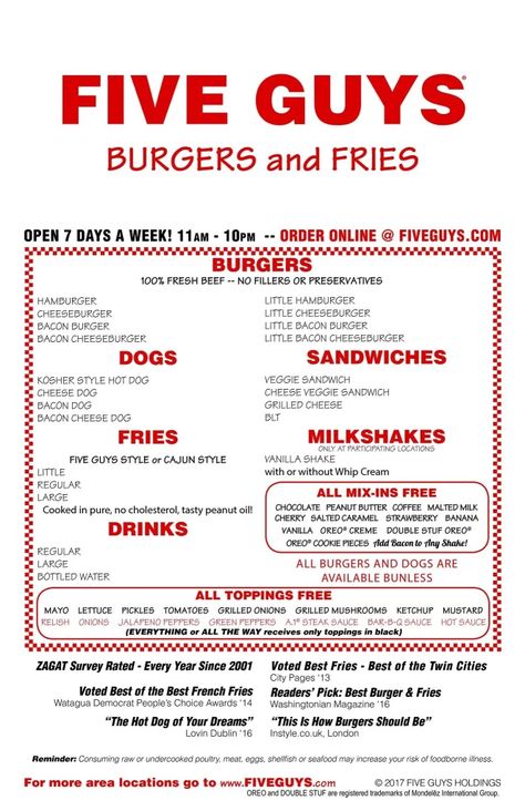 Five Guys Singapore Menu 5 Guys Burger Recipe, Five Guys Restaurant, Five Guys Burger Recipe, Guys Burgers Recipe, Burger Menu Design, Poster Burger, Five Guys Burger, Blt Grilled Cheese, Rest Ideas