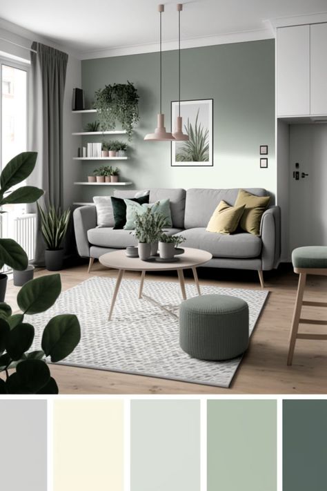 Sage Green Living Room, Living Room Color Combination, Boho Decor Ideas, Green Room Decor, Room Color Combination, Color Palette Living Room, Simple Living Room Decor, House Interior Design Styles, Living Room Design Inspiration