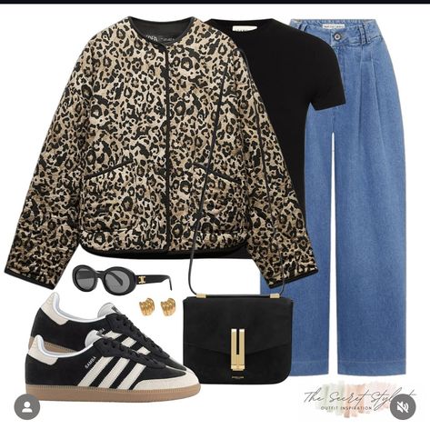 Animal Print Jacket Outfit, Leopard Print Jacket Outfit, Leopard Jacket Outfit, Print Jacket Outfit, Quilted Jacket Outfit, Winter Jacket Outfits, Outfit Links, Casual Work Outfits Women, Adidas Sambas