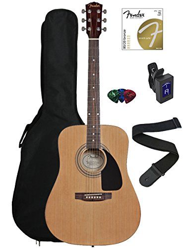 Fender FA-100 Dreadnought Acoustic Guitar Bundle with Gig... Acoustic Guitar Notes, Fender Acoustic Guitar, Fender Acoustic, Cheap Guitars, Guitar Tuners, Best Acoustic Guitar, Fender Guitar, Guitar Tips, Contemporary Music