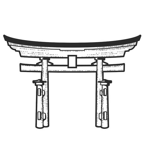 Shinto Shrine Tattoo, Torii Gate Tattoo Design, Tori Gate Drawing, Japanese Torii Gate Tattoo, Japanese Gate Tattoo, Japan Temple Drawing, Torii Gate Drawing, Tori Gate Tattoo, Torii Gate Tattoo