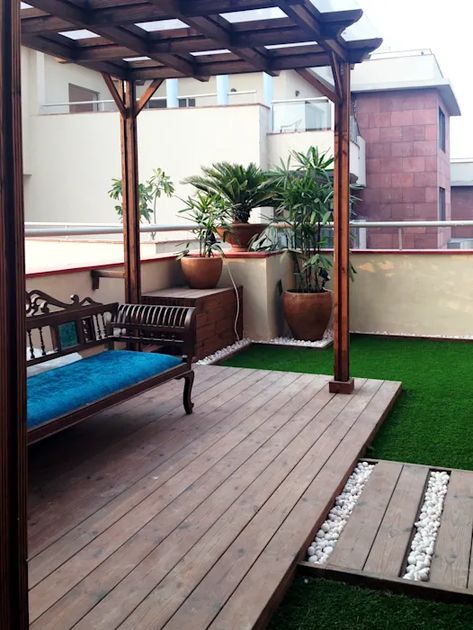 Penthouse terrace makeover: terrace by studio earthbox | homify Terrace Makeover, Penthouse Terrace, Room Interior Design Ideas, Small Balcony Garden, Small Terrace, Rooftop Terrace Design, Cosy Spaces, Terrace Design, Pergola Plans