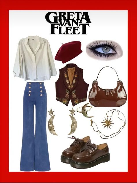 5sos Concert Outfit, Rockstar Aesthetic Outfits, Rockstar Girlfriend Aesthetic, Concert Outfit Rock, Girlfriend Aesthetic, 70s Inspired Outfits, Rockstar Girlfriend, Greta Van Fleet, Band Outfits