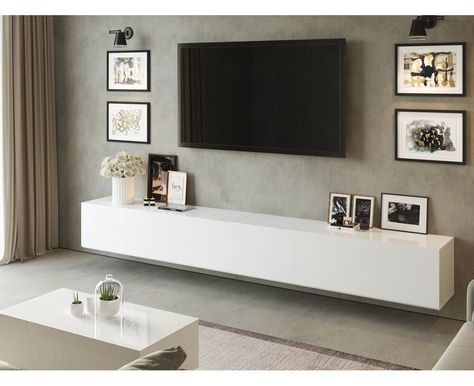 3.6m Majeston White Gloss Floating TV Cabinet Wall Mounted Entertainment Unit, Tv Cabinet Design Modern, Floating Tv Cabinet, Floating Tv Unit, Art Unit, Wall Mounted Tv Cabinet, Tv Cabinet Design, Floating Tv, Floating Cabinets