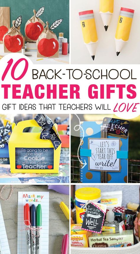 Back to school teacher gift ideas that teachers will love. This list of teacher gift ideas is the perfect mix of crafty, DIY, and practical teacher gifts. #backtoschool Teaching Gifts, Back To School Teacher Gifts, Kindergarten Teacher Gifts, Teacher Gift Baskets, Teacher Treats, Teacher Gift Ideas, Back To School Gifts For Teachers, Teacher Craft, Appreciation Ideas